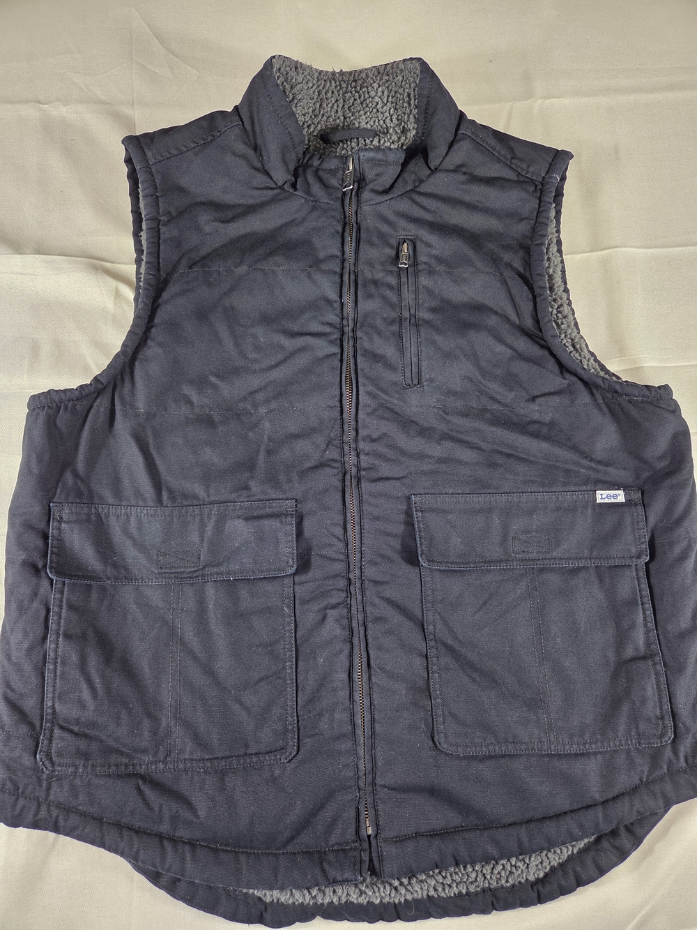 Lee Workwear Sherpa Lined Canvas Work Vest Men's Large Gray Full Zip Utility